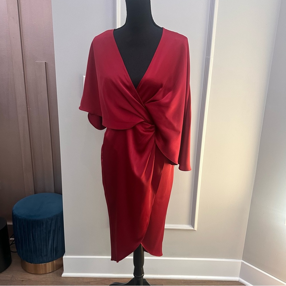 ASOS Burgundy  Asymmetrical Sheath Dress with Plunge Neckline